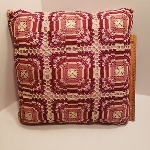 HAND CRAFTED Crochet Pillow Burgundy Pink Mauve 15"